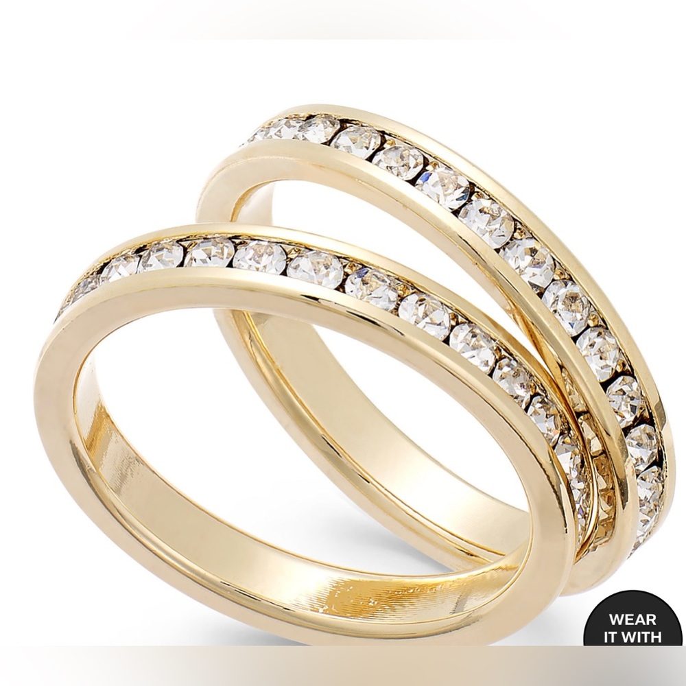 Glass stone ring duo in fine Gold plate